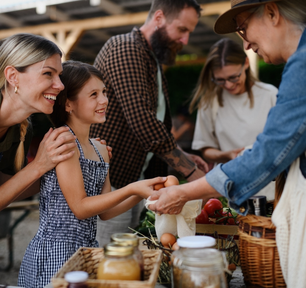 family at farmer's market